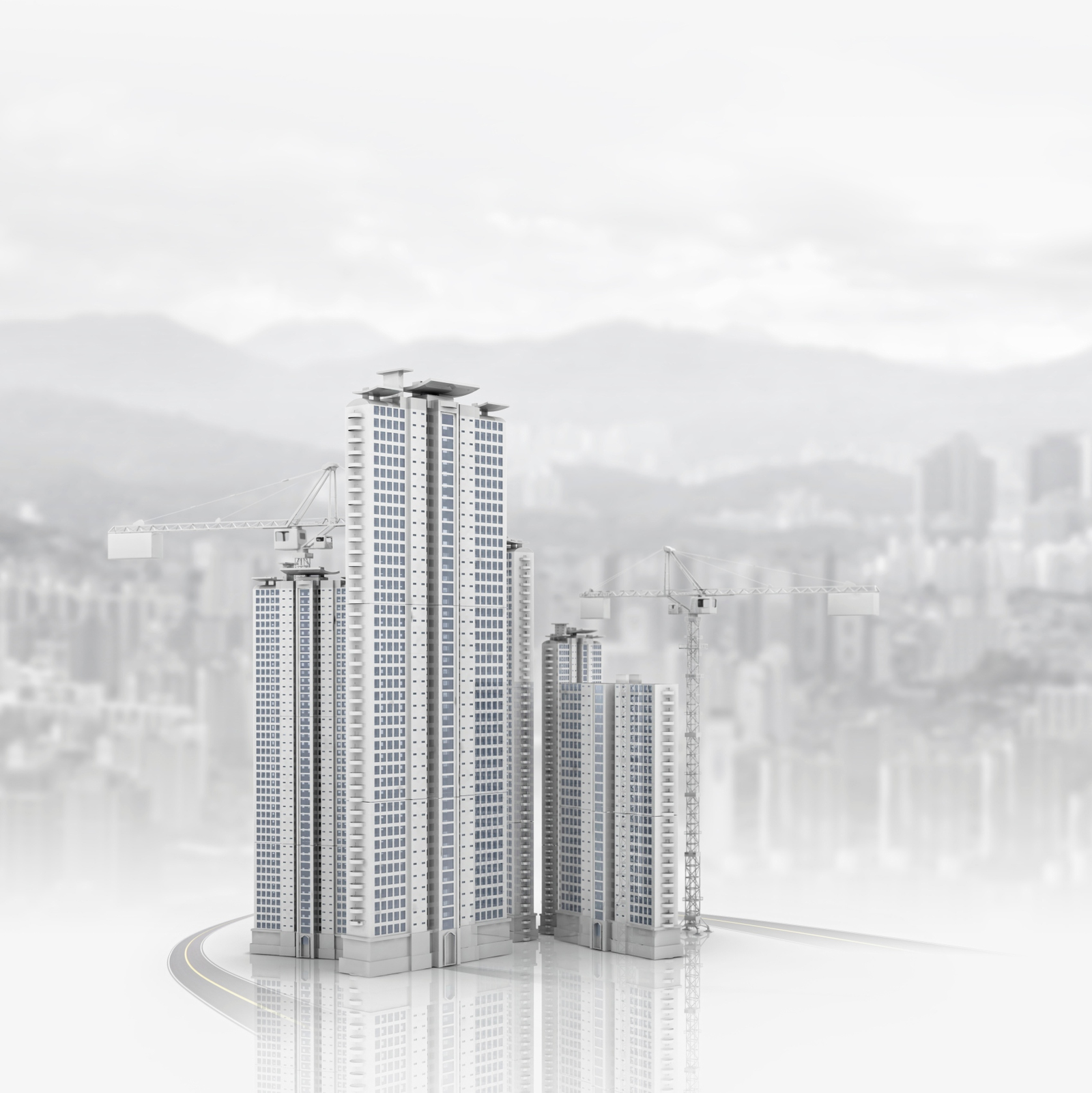 City skyline with tall residential and commercial towers