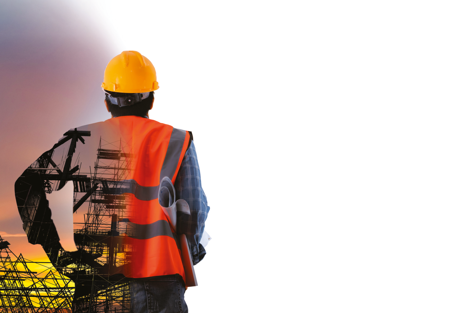 Site engineer wearing an orange safety vest and helmet