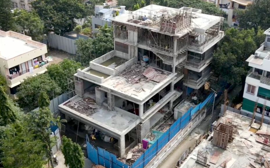 Shinde Villa construction in progress with RCC structure at Nigdi, Pune